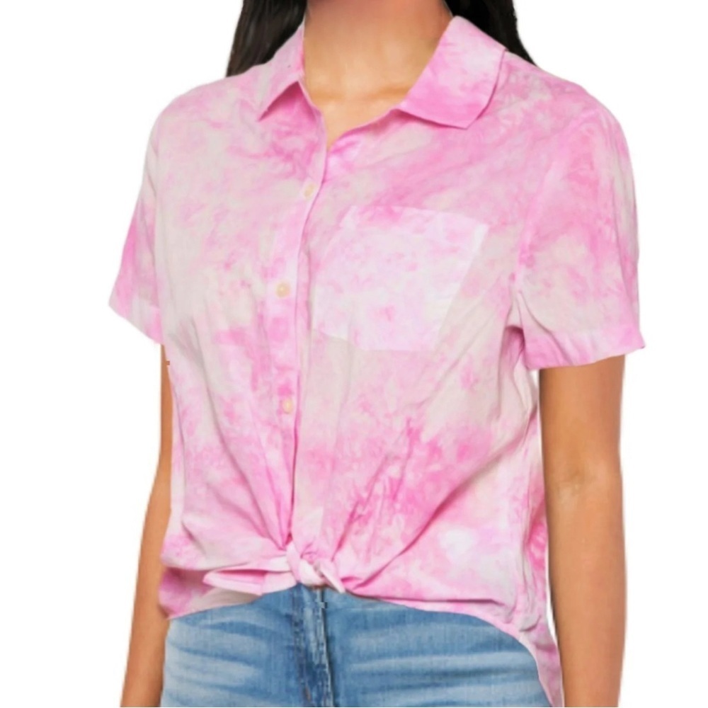 LUCKY Brand 100% COTTON Tie Dye Short Sleeve Shirt Pink Small Women NEW. 1125